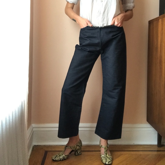 Vintage Dark Denim Zip Up Wide Leg Gaucho Pants 30 - Picture 7 of 11